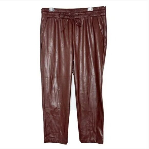 LOFT Pants - LOFT Women's Faux Leather Brown Pull On Lined Straight Pants With Pockets Sz L